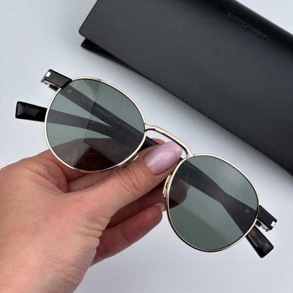 Saint Laurent SL707 002 BRAND NEW Sunglasses Gold Havana Green Oval Unisex - Picture 2 of 12